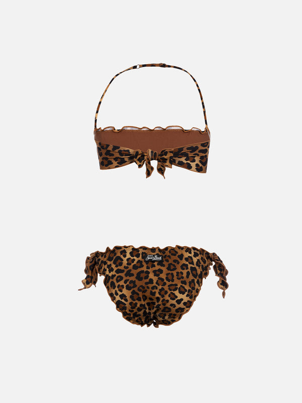 Girl classic bandeau bikini Emy with animalier print
