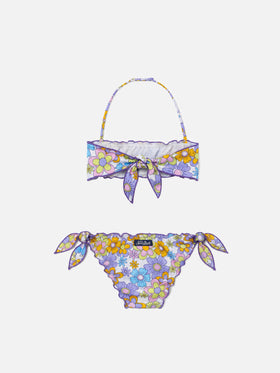 Bikini bandeau para niña con estampado floral multicolor 
