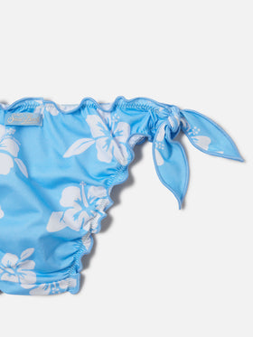 Bikini a fascia Emy azzurro con stampa ibisco