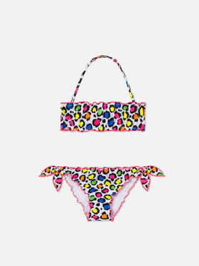Mädchen-Bandeau-Bikini mit Leopardenmuster 