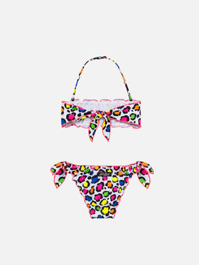 Mädchen-Bandeau-Bikini mit Leopardenmuster 