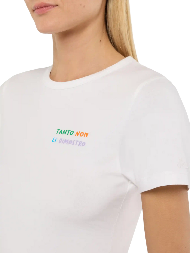 T-shirt in cotone con ricamo Tanto non li dimostro Emilie