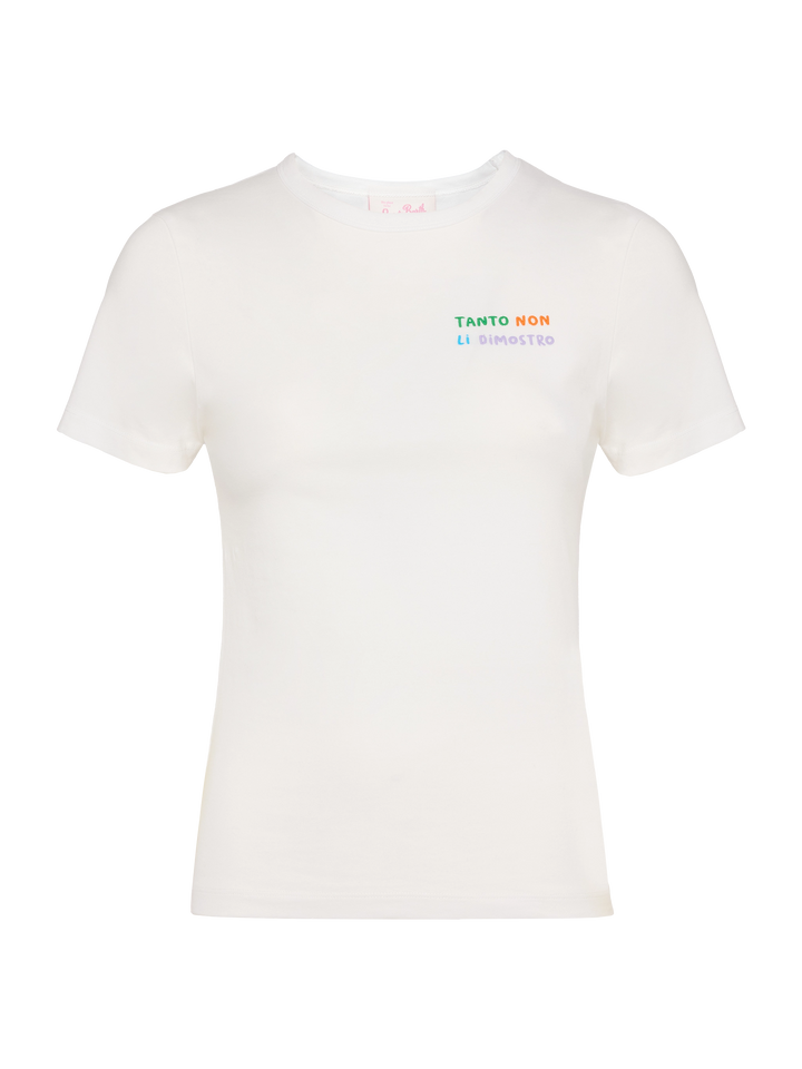 T-shirt in cotone con ricamo Tanto non li dimostro Emilie