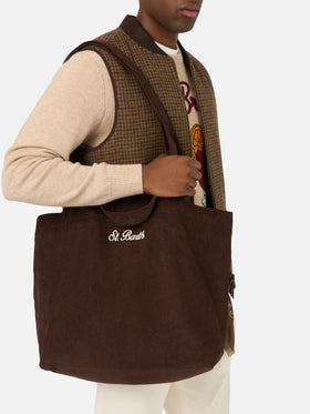 Brown Essential corduroy tote bag with logo embroidery