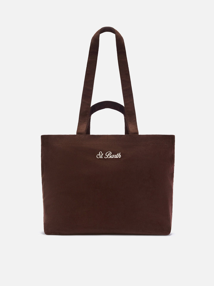 Bolso Brown Essential de pana tote con bordado del logo 