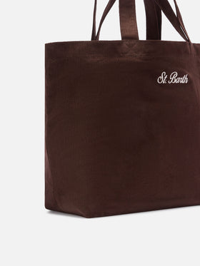 Bolso Brown Essential de pana tote con bordado del logo 