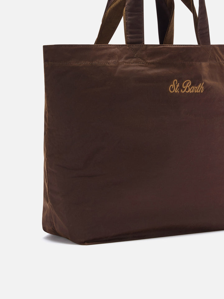 Brown Essential waxed tote bag with logo embroidery