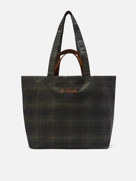 Essential waxed tote bag with tartan pattern