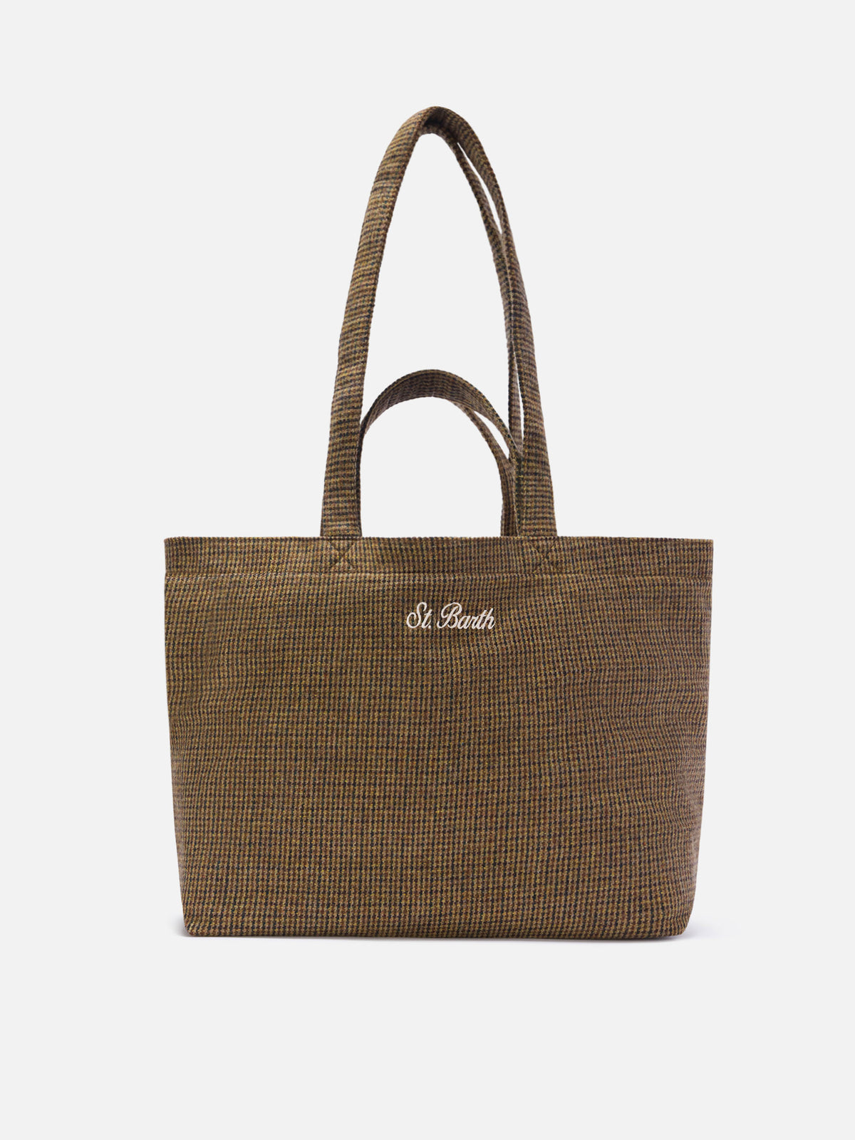 Bolso tote Beige Essential de mezcla de lana con motivo de pata de gallo 