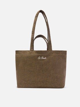 Bolso tote Beige Essential de mezcla de lana con motivo de pata de gallo 