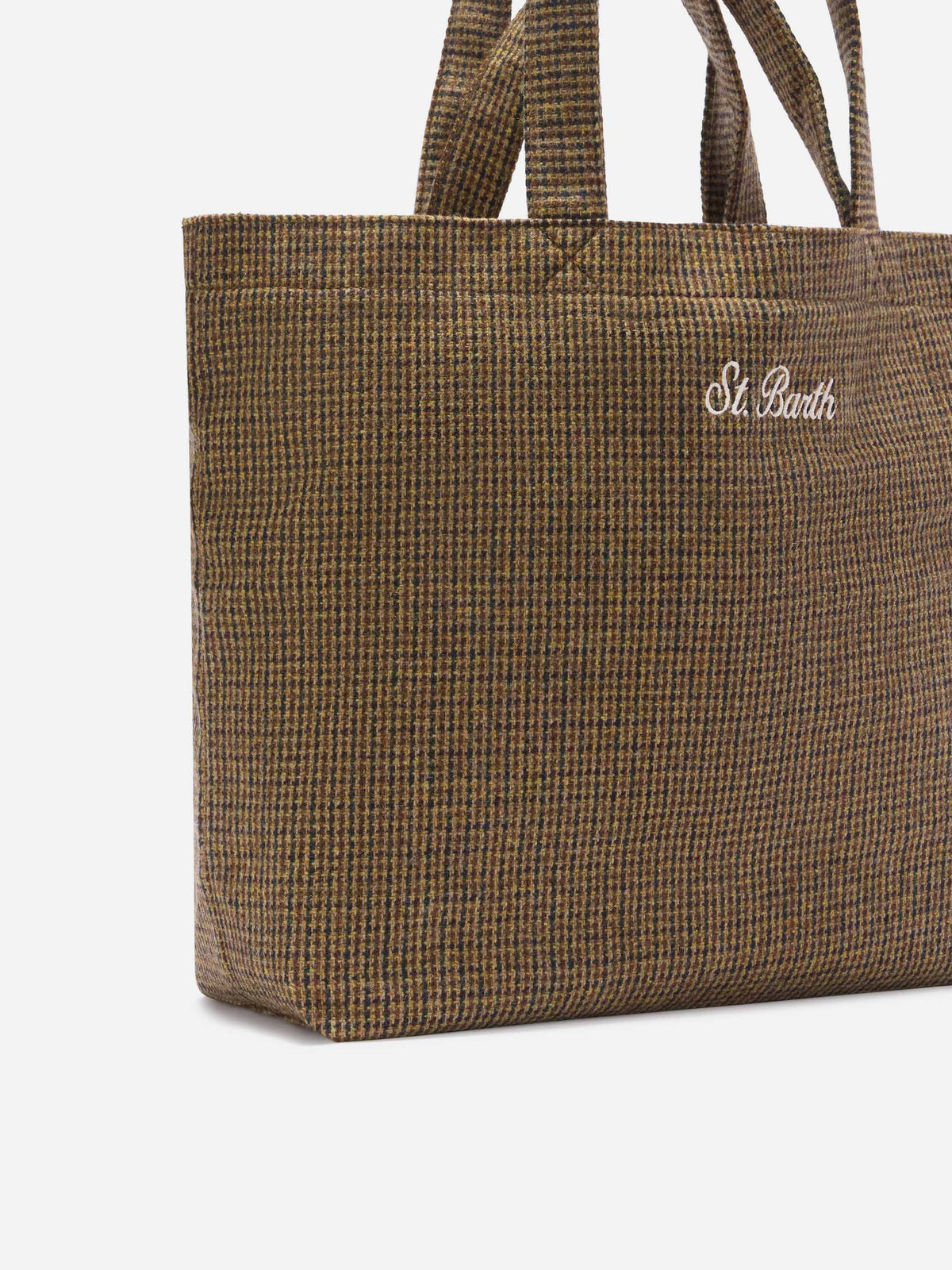 Bolso tote Beige Essential de mezcla de lana con motivo de pata de gallo 