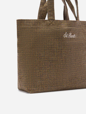 Bolso tote Beige Essential de mezcla de lana con motivo de pata de gallo 