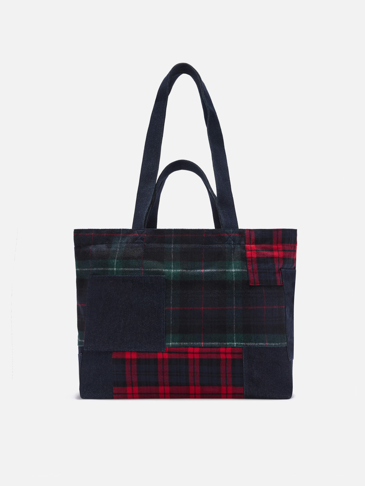 Sac tote essentiel en denim patchwork et tartan 