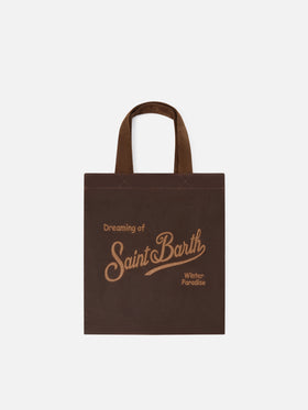 Shopper Mini Essential marrone in tessuto cerato con ricamo logo