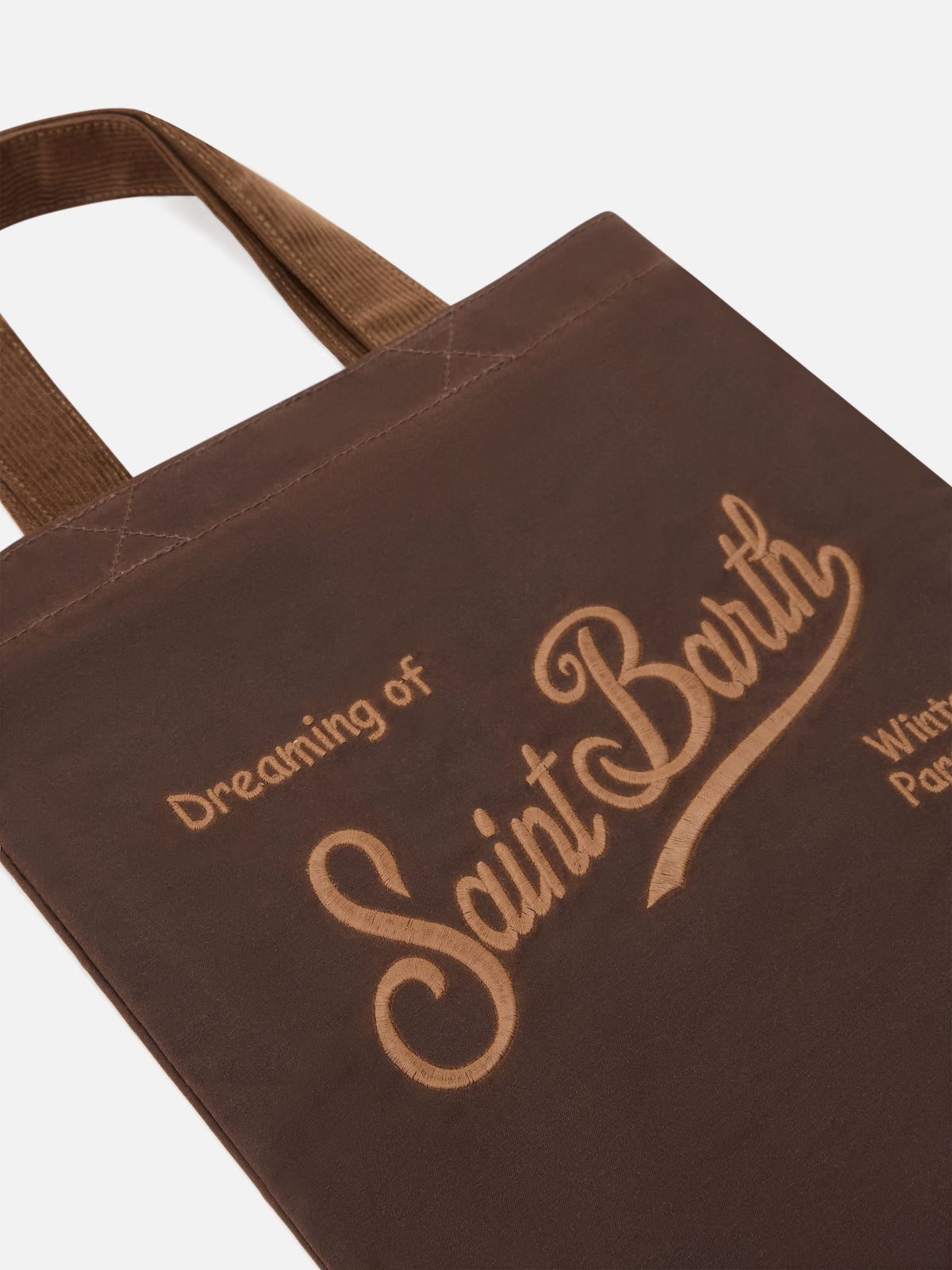 Shopper Mini Essential marrone in tessuto cerato con ricamo logo