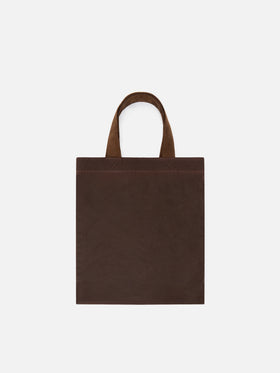 Shopper Mini Essential marrone in tessuto cerato con ricamo logo