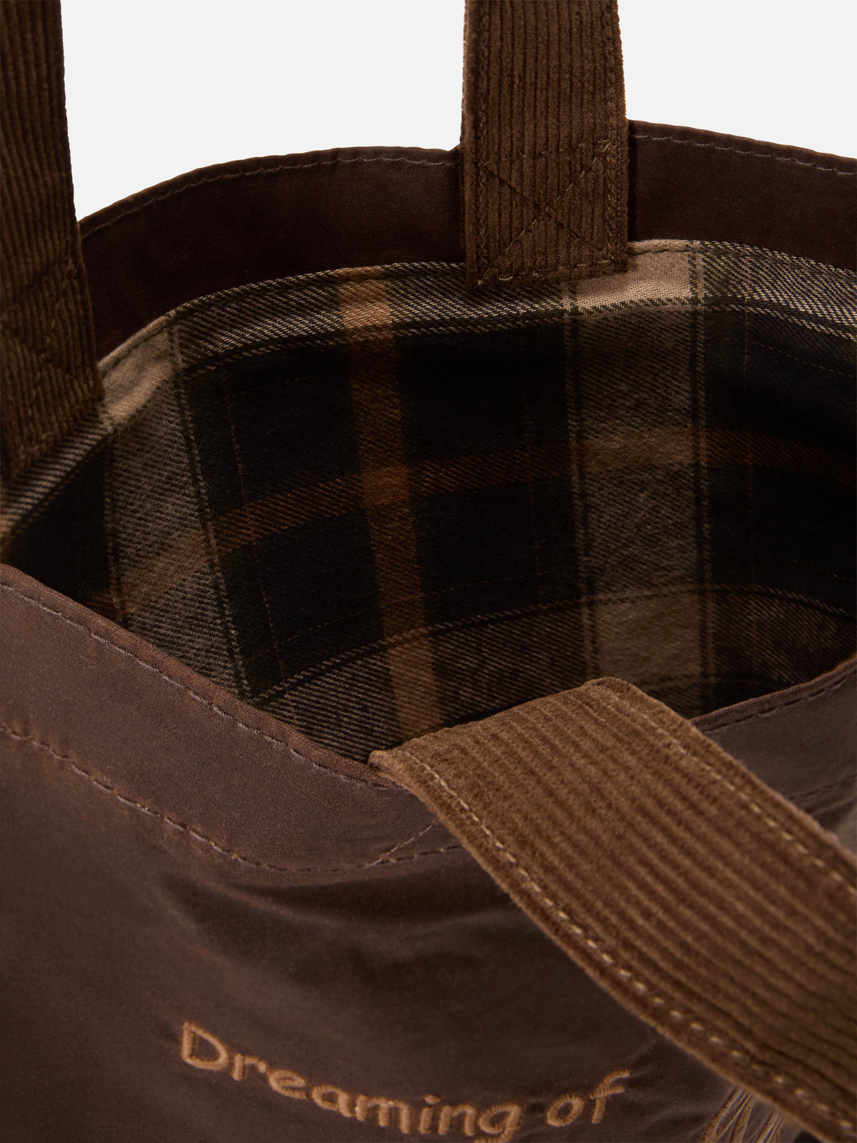 Shopper Mini Essential marrone in tessuto cerato con ricamo logo