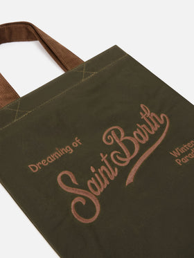 Bolso Mini Essential de tote encerado verde militar con bordado del logotipo 
