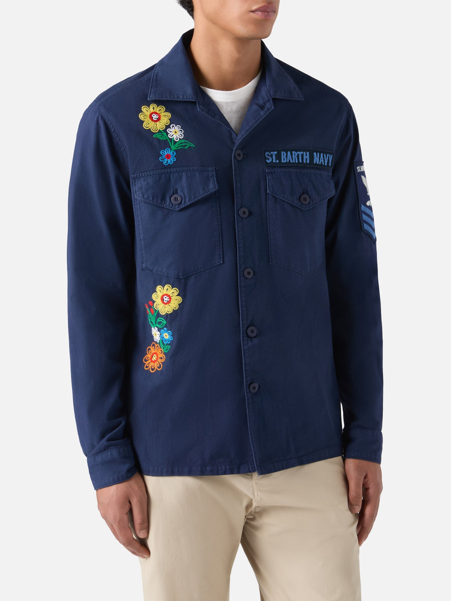 Sovracamicia Esteban ricamata in blu navy