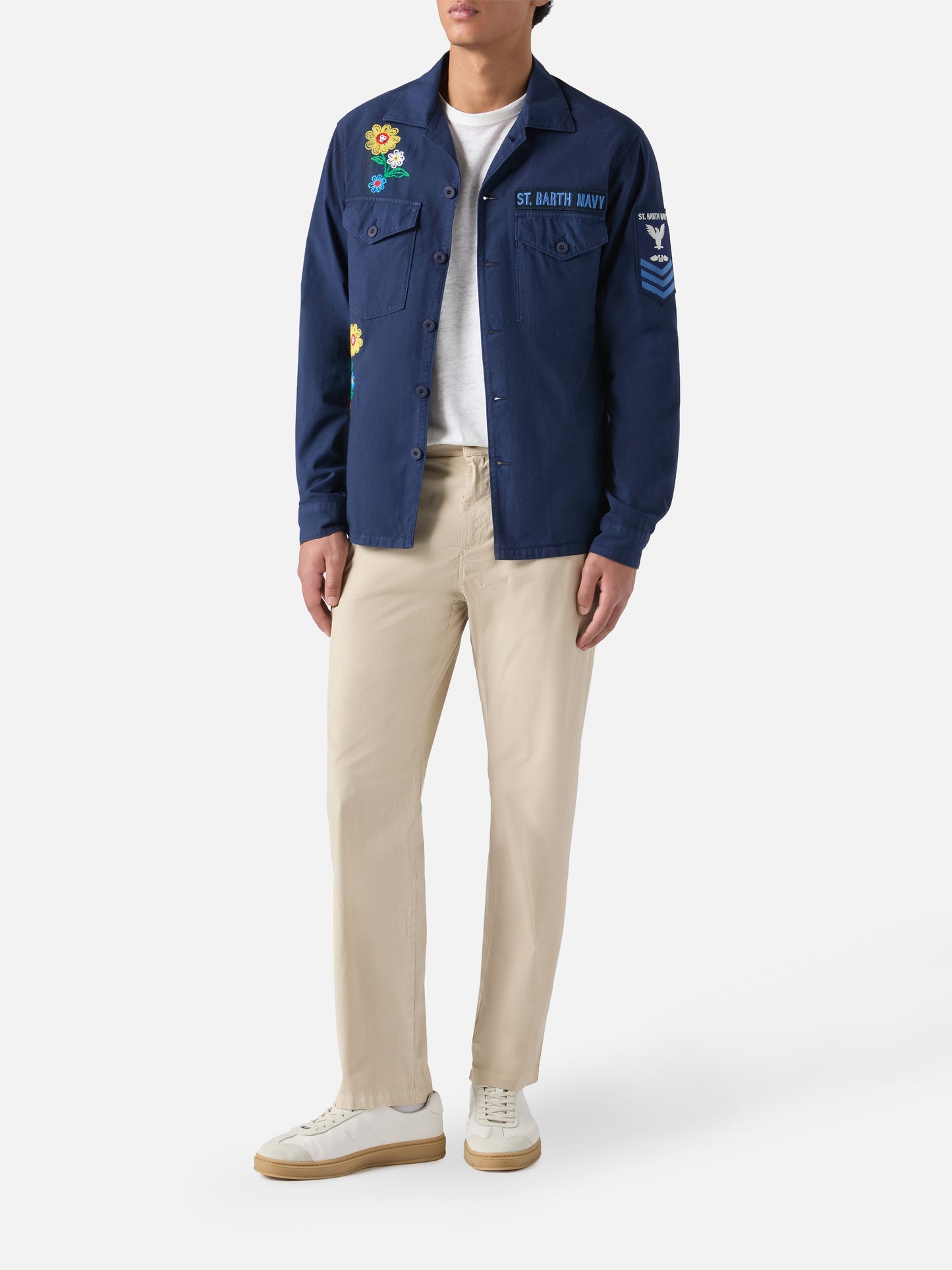 Sovracamicia Esteban ricamata in blu navy