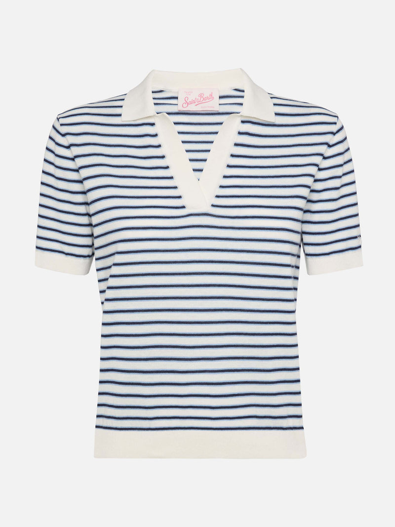 Blue striped knitted polo Evonne