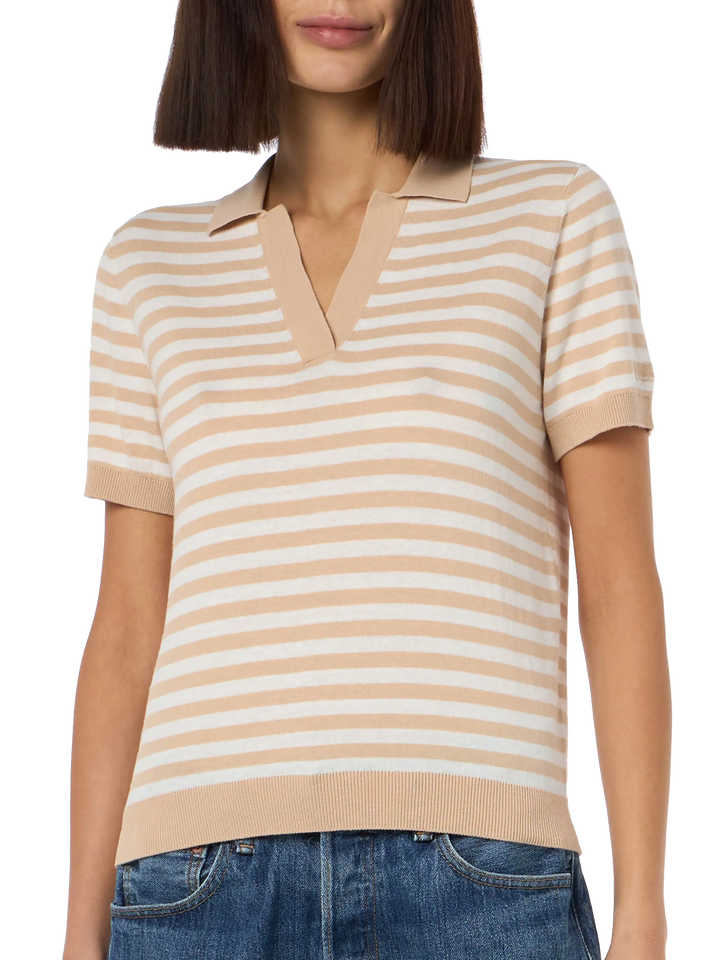 Polo Evonne in maglia di cotone a righe beige
