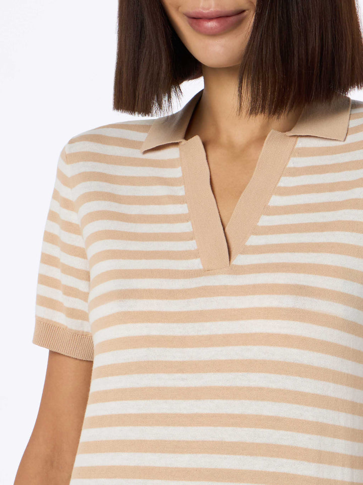 Polo Evonne in maglia di cotone a righe beige