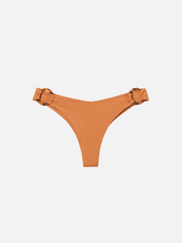 Slip mare a brasiliana Evelyn in giallo ocra shiny con anelli