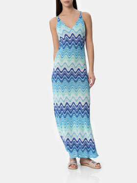 Damen-Slip-Kleid aus Raschelstrick in Hellblau Eydis 