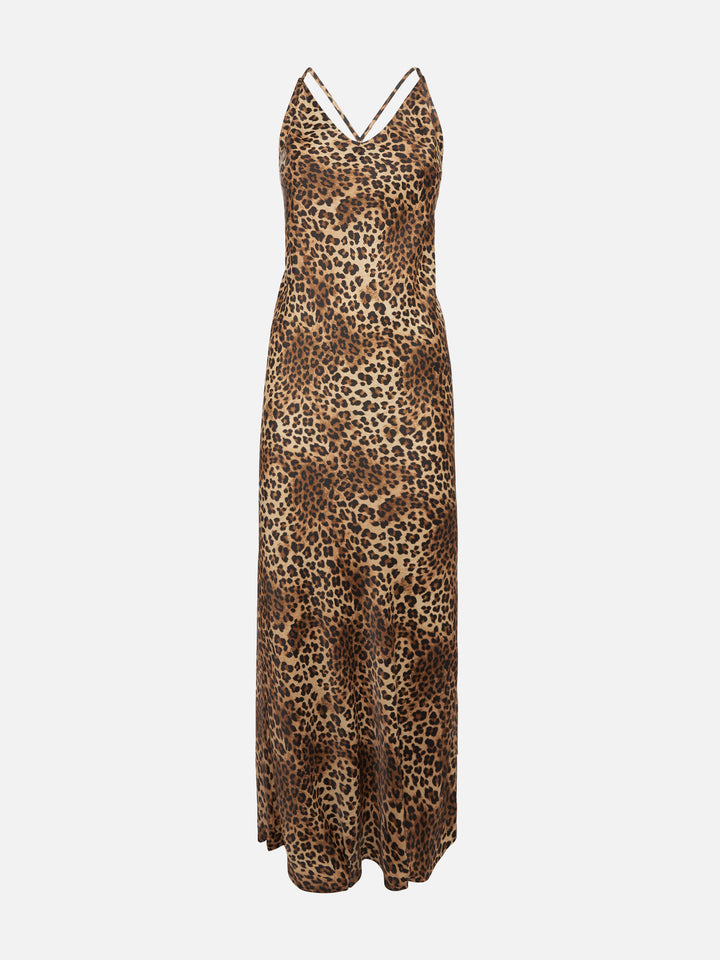 Eydis satin slip dress with animalier print