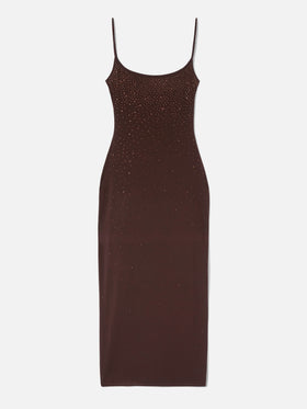 Long Evy dress in brown with degradé-effect strass
