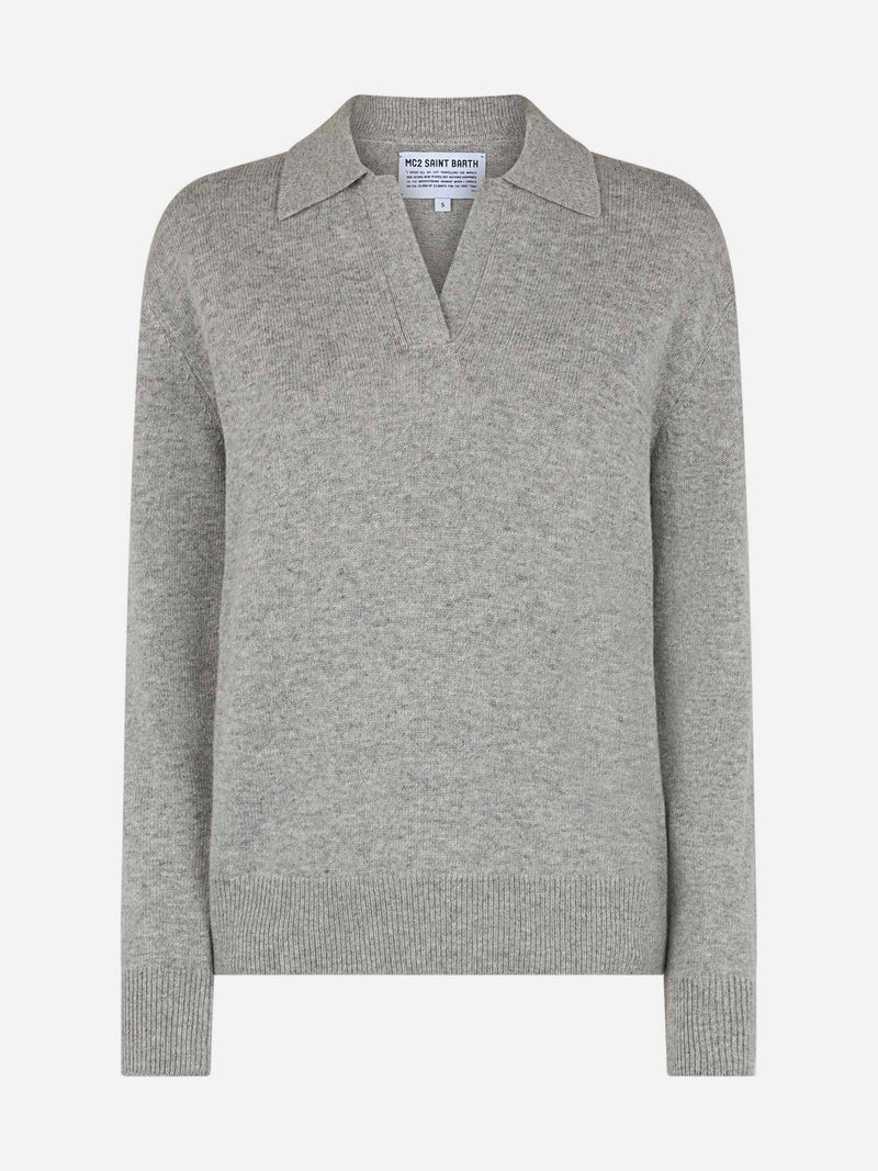 Woman mélange grey sweater Eze with polo collar