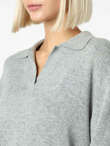 Woman mélange grey sweater Eze with polo collar