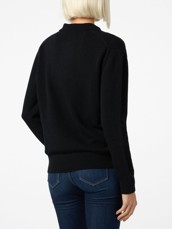 Woman black cashmere blend sweater Eze with polo collar