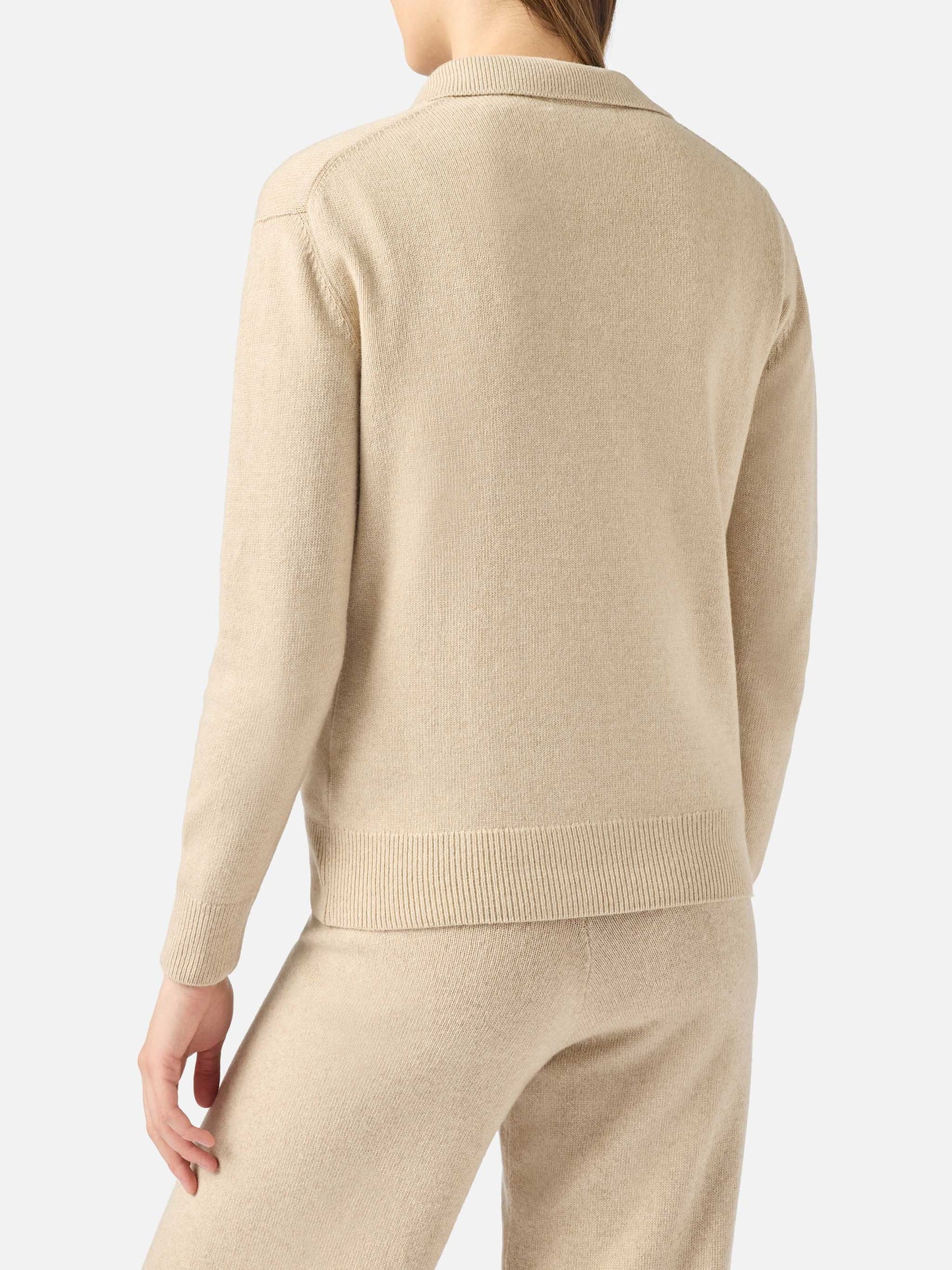 Woman beige cashmere blend sweater Eze with polo collar