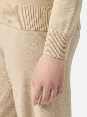 Woman beige cashmere blend sweater Eze with polo collar