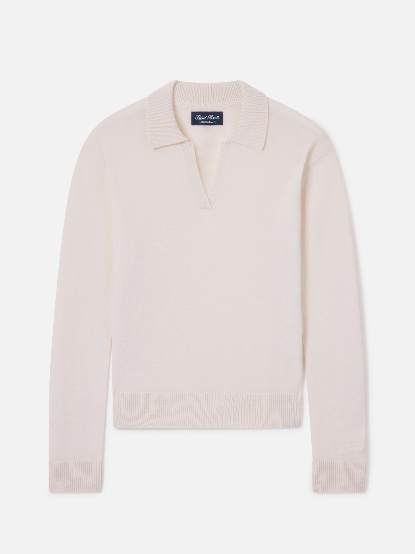 Eze cashmere knitted polo in off white