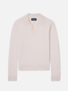 Eze cashmere knitted polo in off white