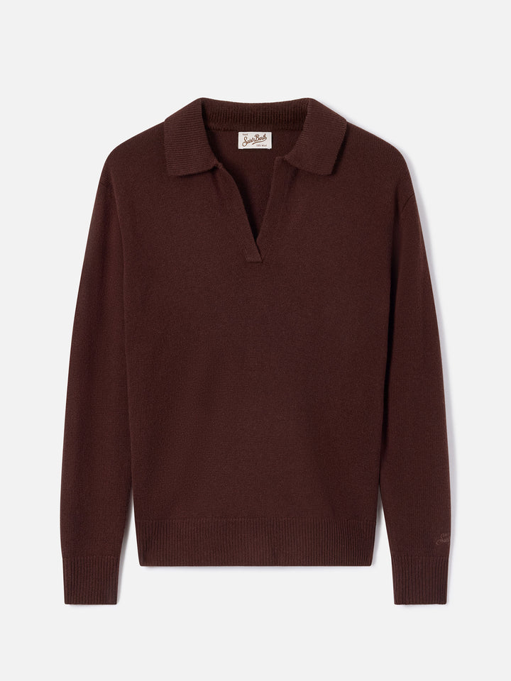 Brown Eze wool polo collar knit