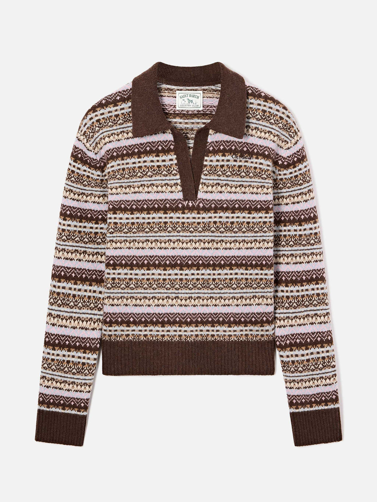 Punto con cuello polo en mezcla de lana con motivo Fair Isle 