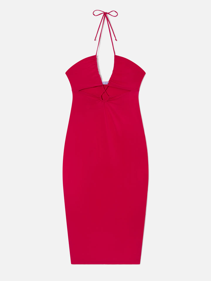 Abito fucsia con taglio longuette
