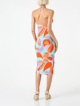 Abito longuette cut cut con stampa ad onde