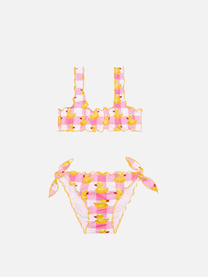 Bikini da bambina rosa vichy e papere