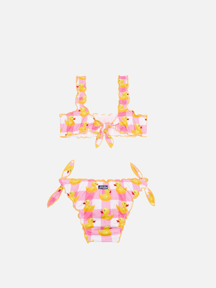 Bikini da bambina rosa vichy e papere
