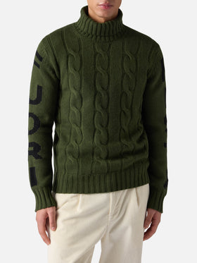 Man turtleneck braided sweater with Fuori pista jacquard