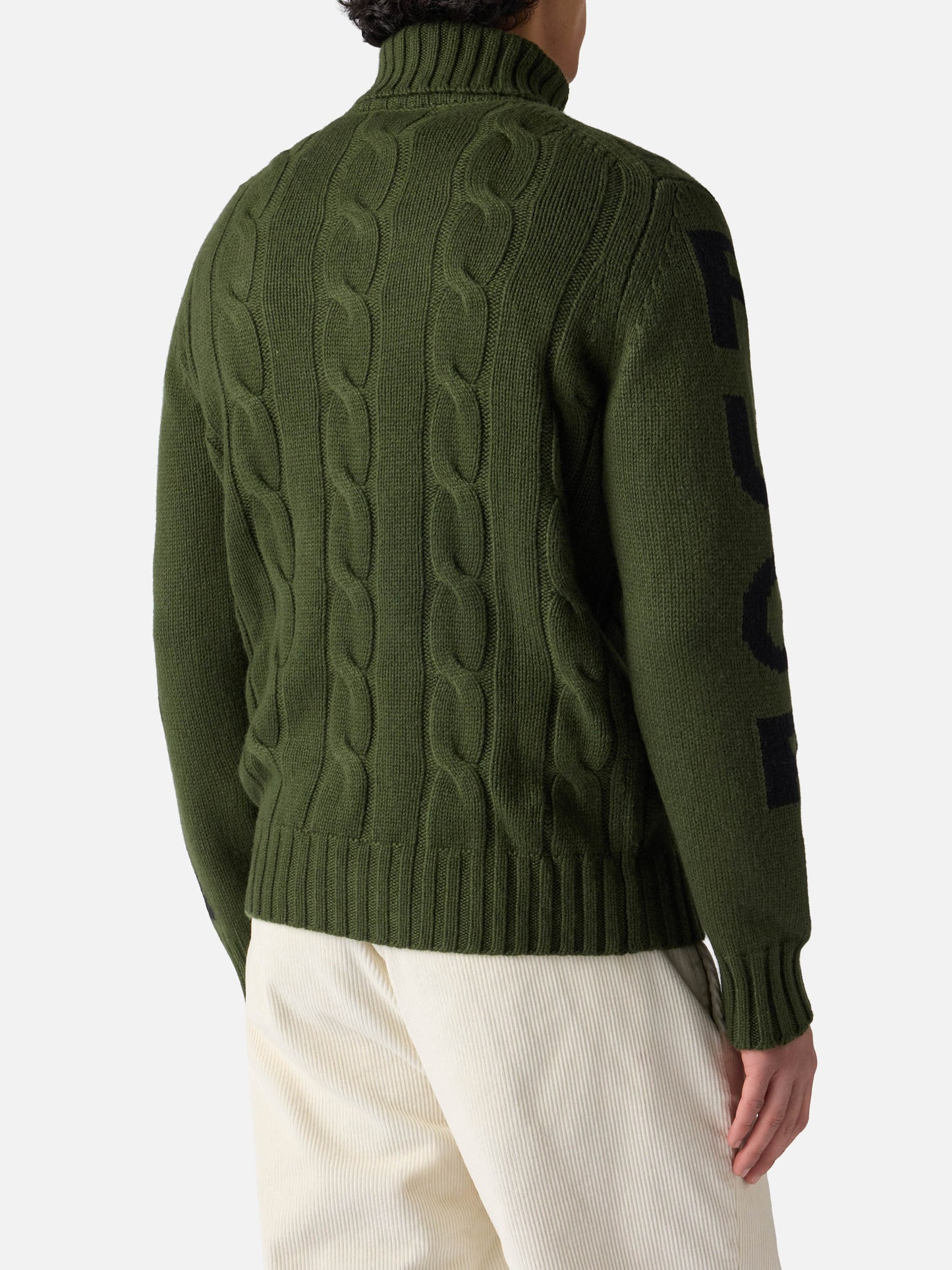 Man turtleneck braided sweater with Fuori pista jacquard