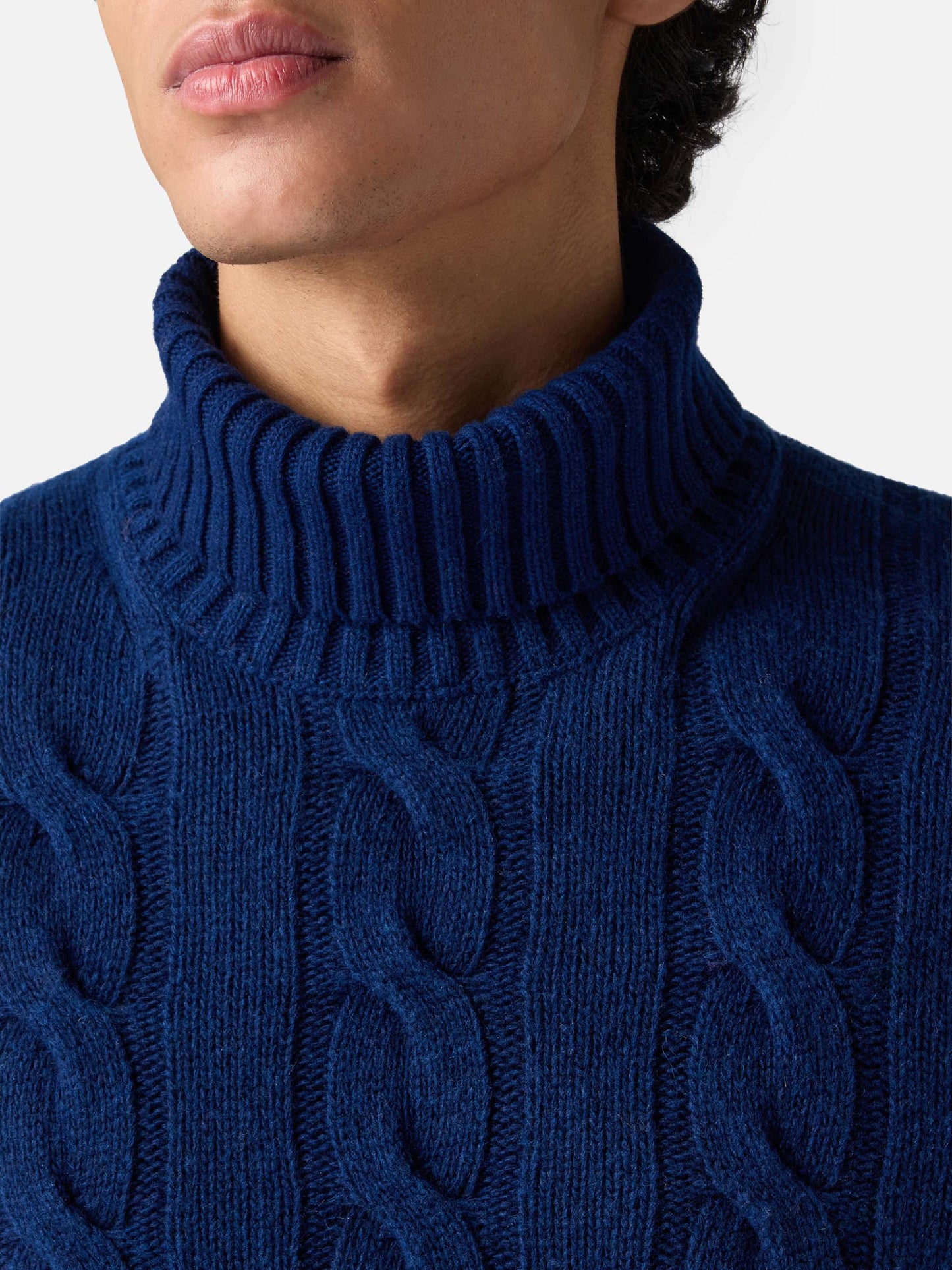 Man black cable knit turtleneck sweater Fisherman