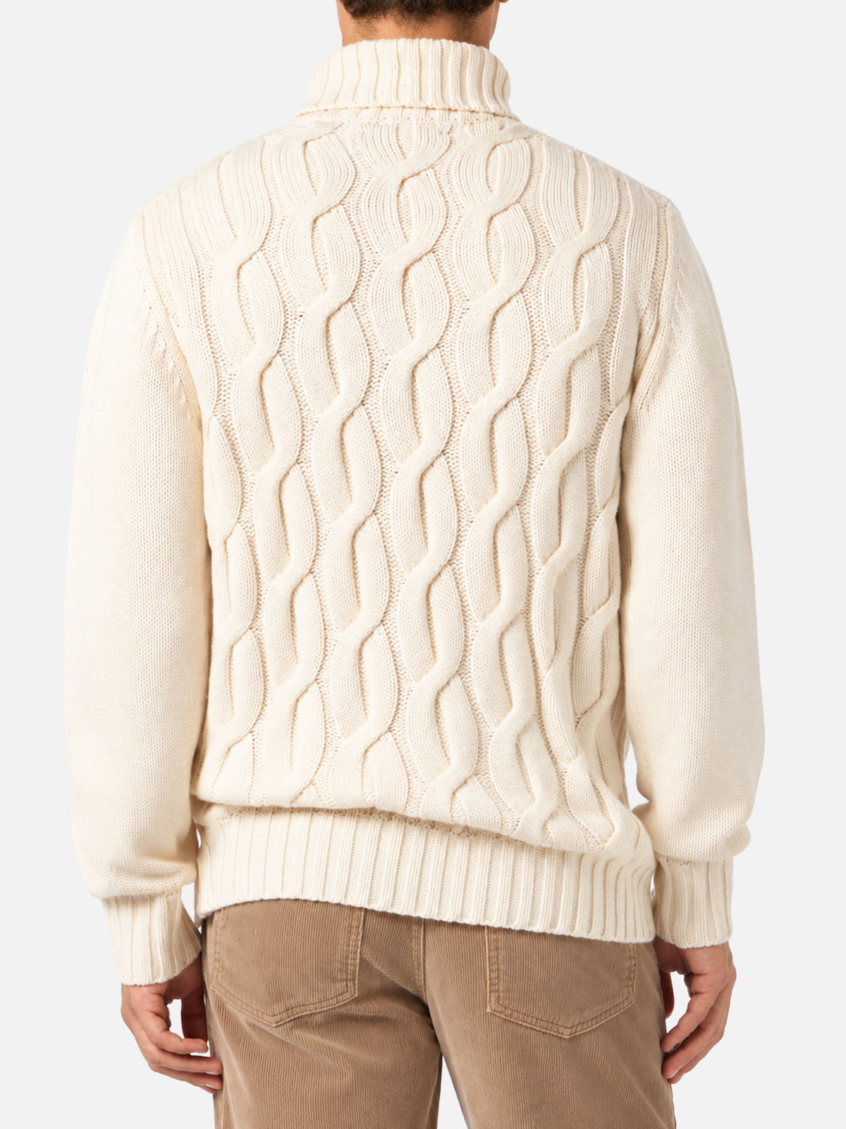 Jersey de punto trenzado estilo pescador en mezcla de cachemira color blanco roto 