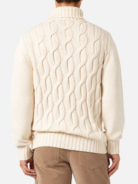 Jersey de punto trenzado estilo pescador en mezcla de cachemira color blanco roto 