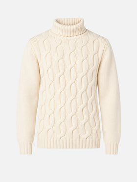 Jersey de punto trenzado estilo pescador en mezcla de cachemira color blanco roto 